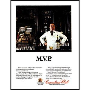 1971 Canadian Club Whisky Whiskey Vintage Print Ad Bartender Tavern Wall Art